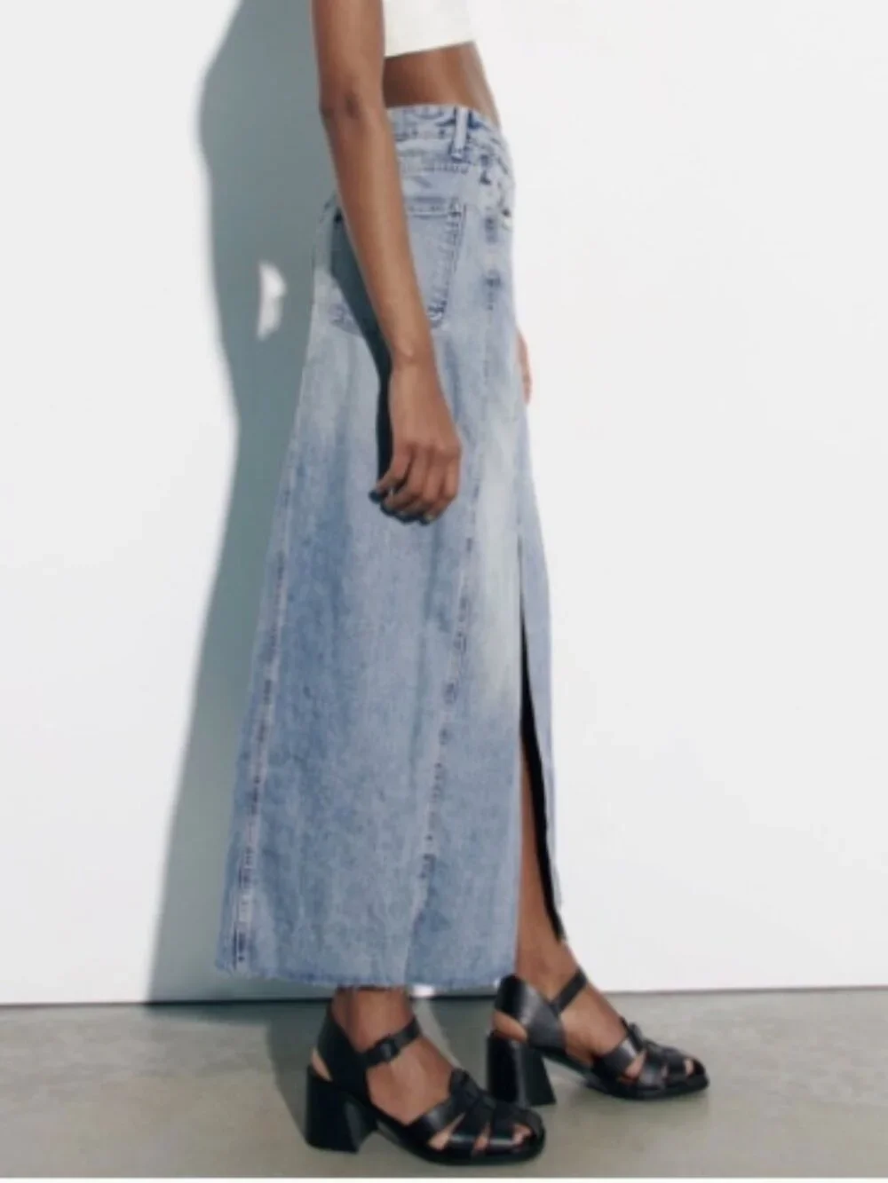 Zara Light Blue Denim Midi Maxi Skirt Asymmetric Fly Raw Hem BRAND NEW NWT XXL - Picture 4 of 15